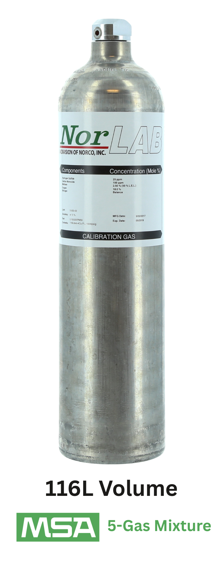 MSA 5-Gas Calibration Gas (Norlab PN U105320PM10)