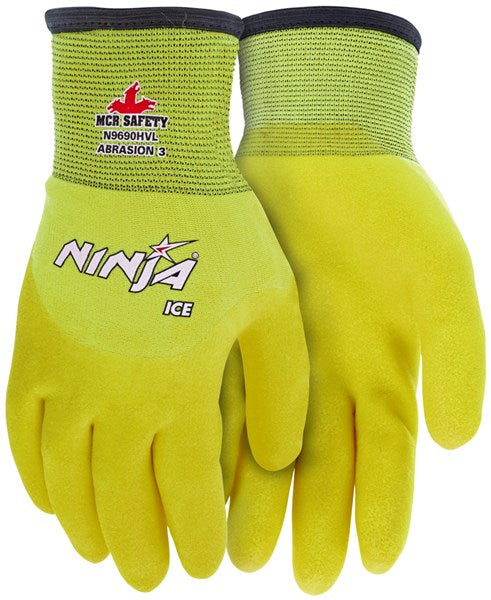 MCR Safety Ninja 15-Gauge Ice Insulated Hi-Vis Work Gloves - Lime Nylon
