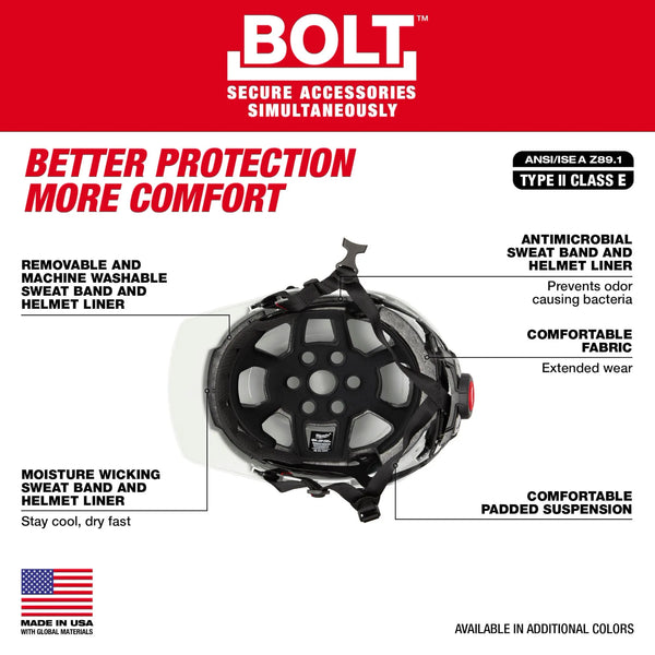 Milwaukee Bolt White Front Brim Safety Helmet Type 2, Class E (White / 48-73-1321)